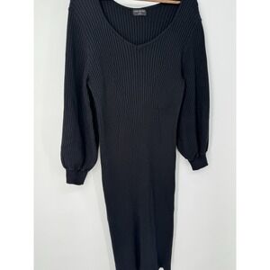 Lane Bryant Holiday Sweater Dress Black Ribbed Knit V-Neck Midi-Maxi Pullover 26